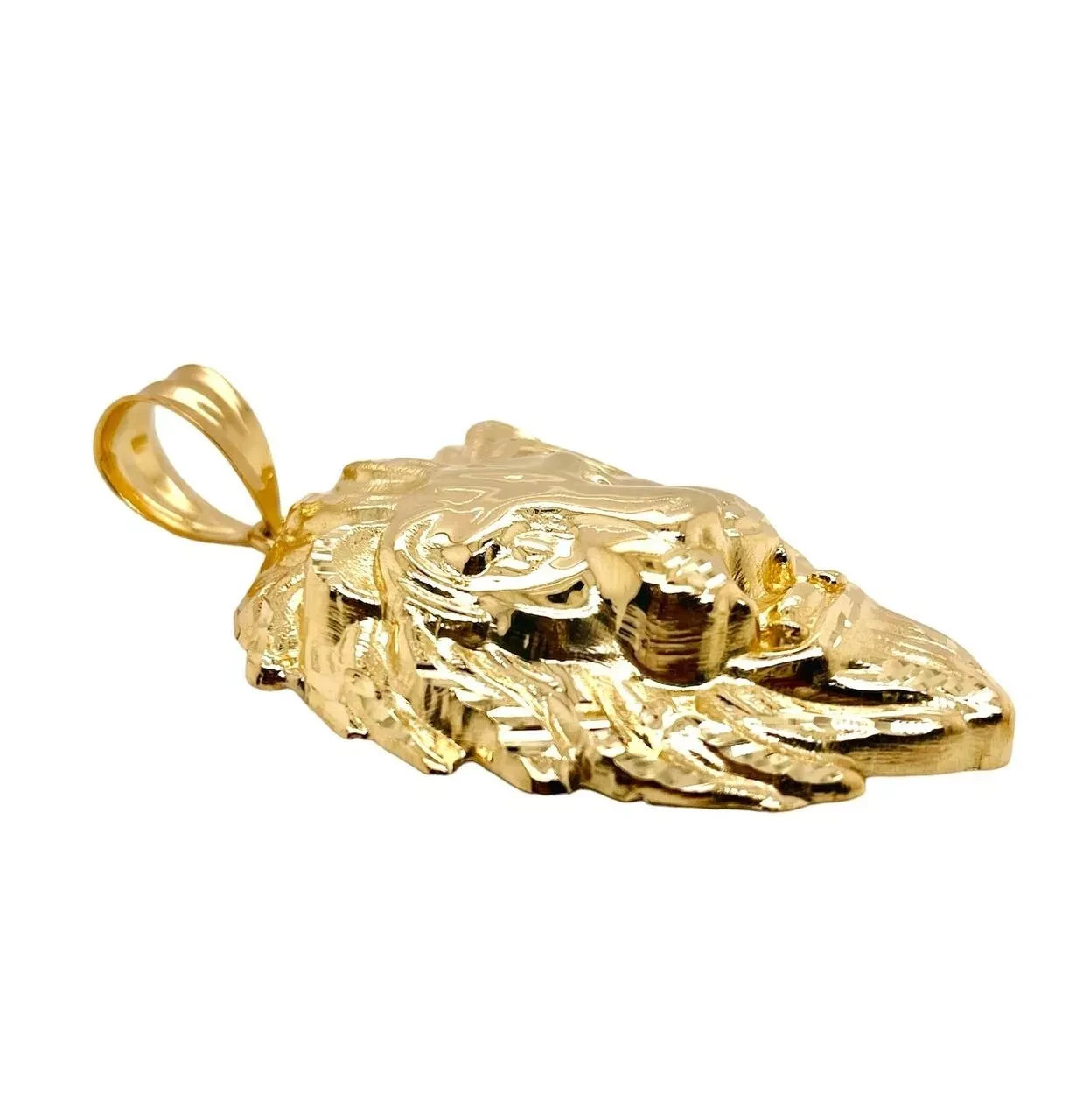 Real 10k Yellow Gold Charm Lion Head Pendant Diamond Cut 1.75″ Mens Stamp 10kt