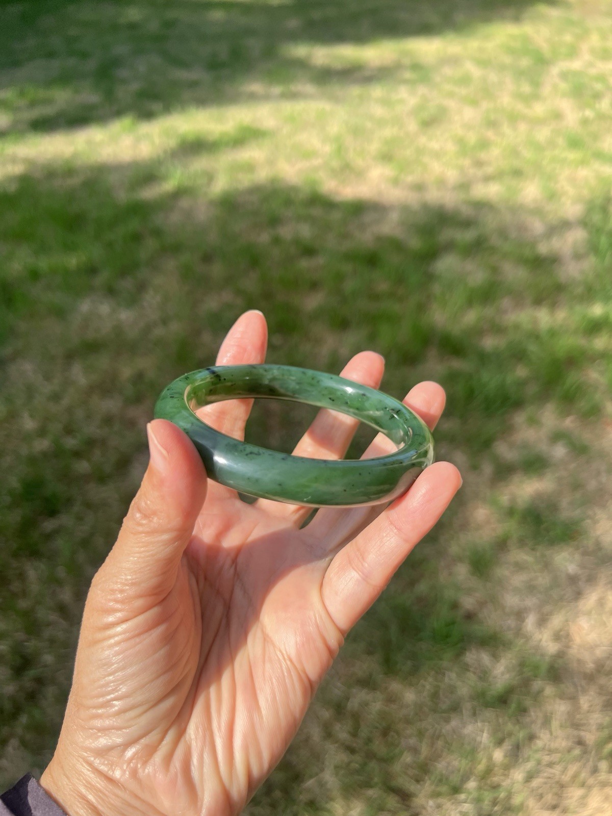 XXL 63.5mm Genuine Green Nephrite Jade Bangle Bracelet B729 2