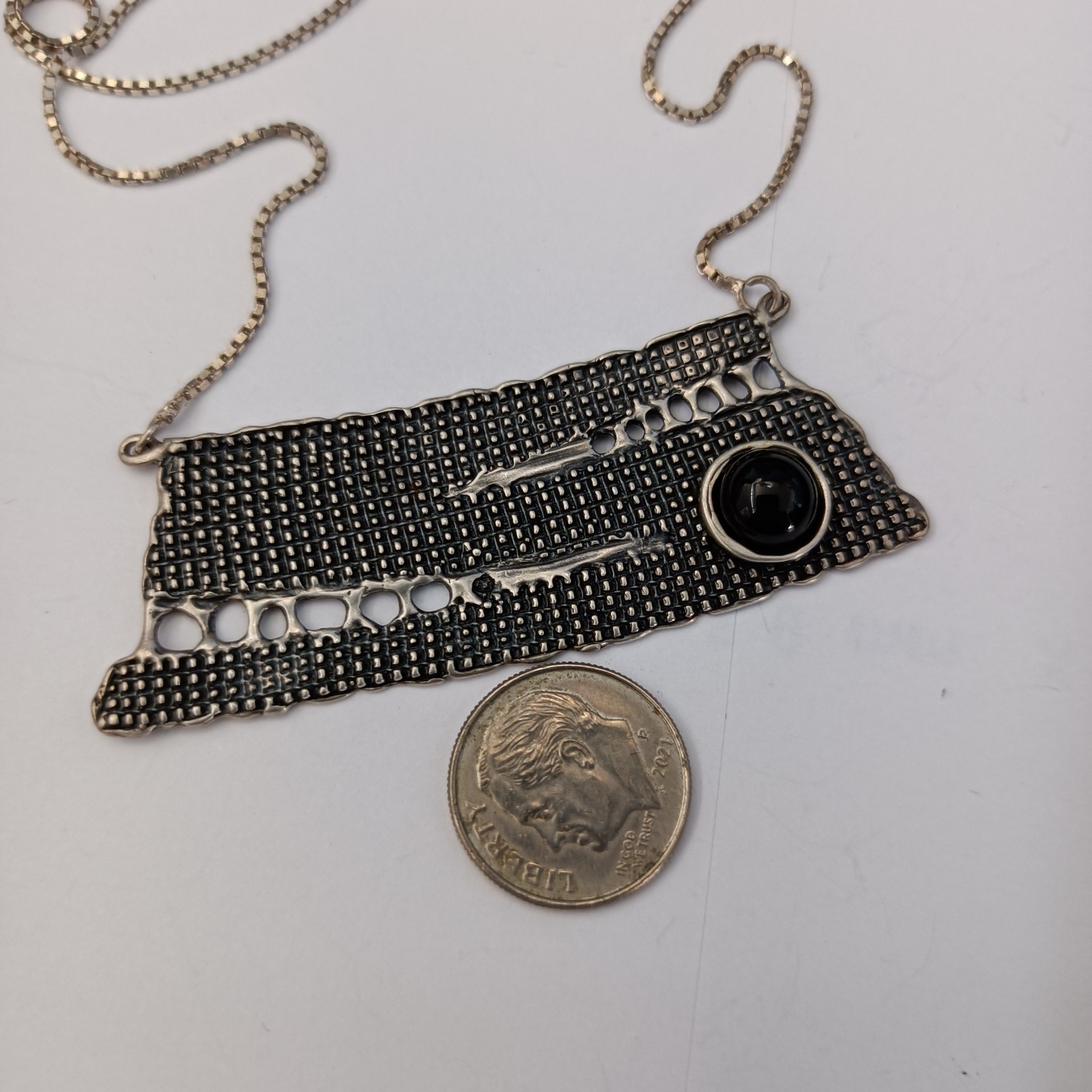 Modernist Silver Necklace Israel Artisan Onyx Abstract Expressive Studio Vintage