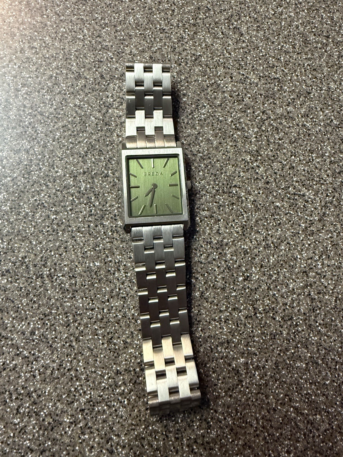 BREDA Virgil Rectangle Stainless Steel Quartz Wristwatch Silver Green Dial