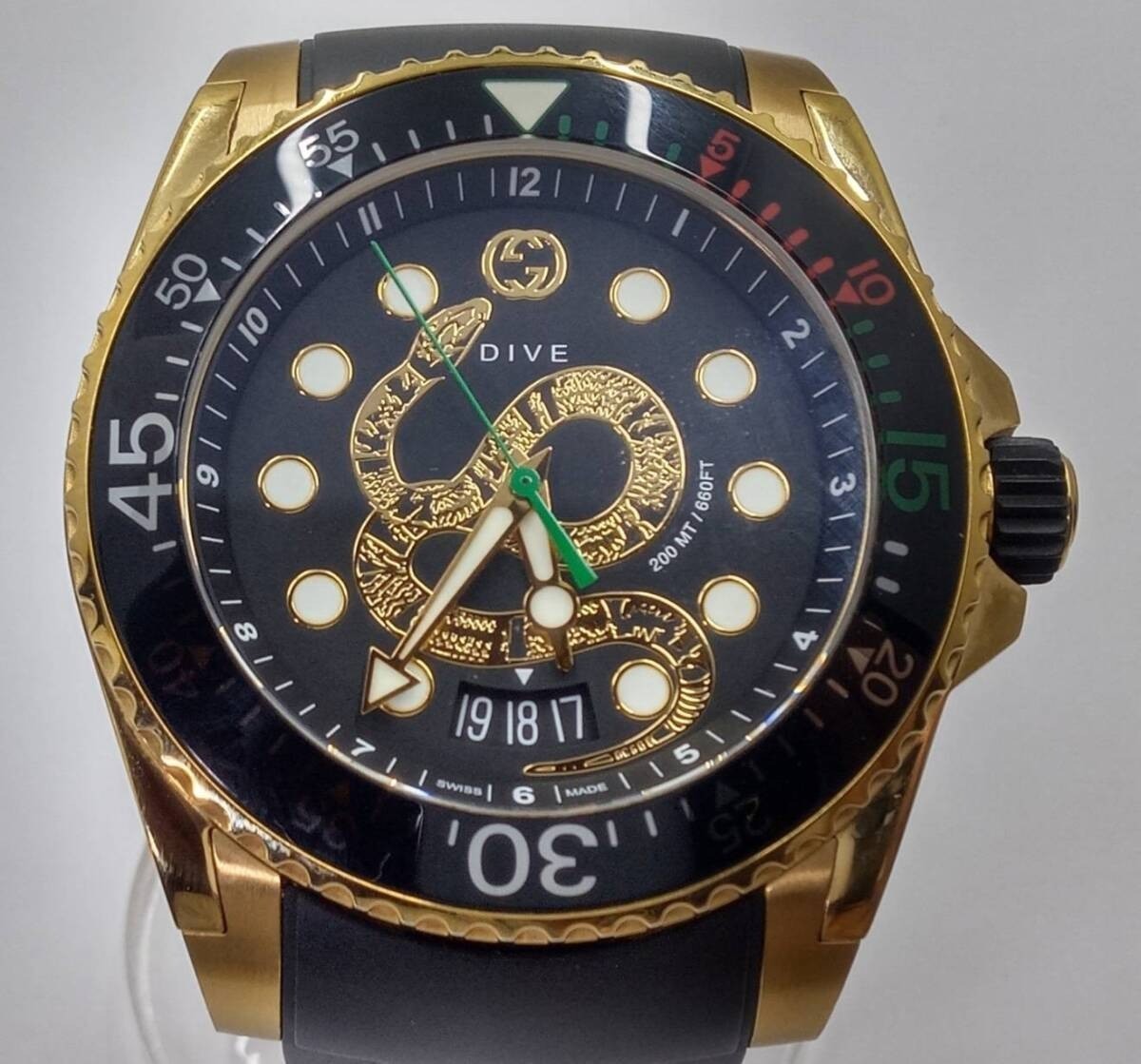Gucci Dive YA136219 136.2 Black Gold Snake Dial Quartz Men’s Watch