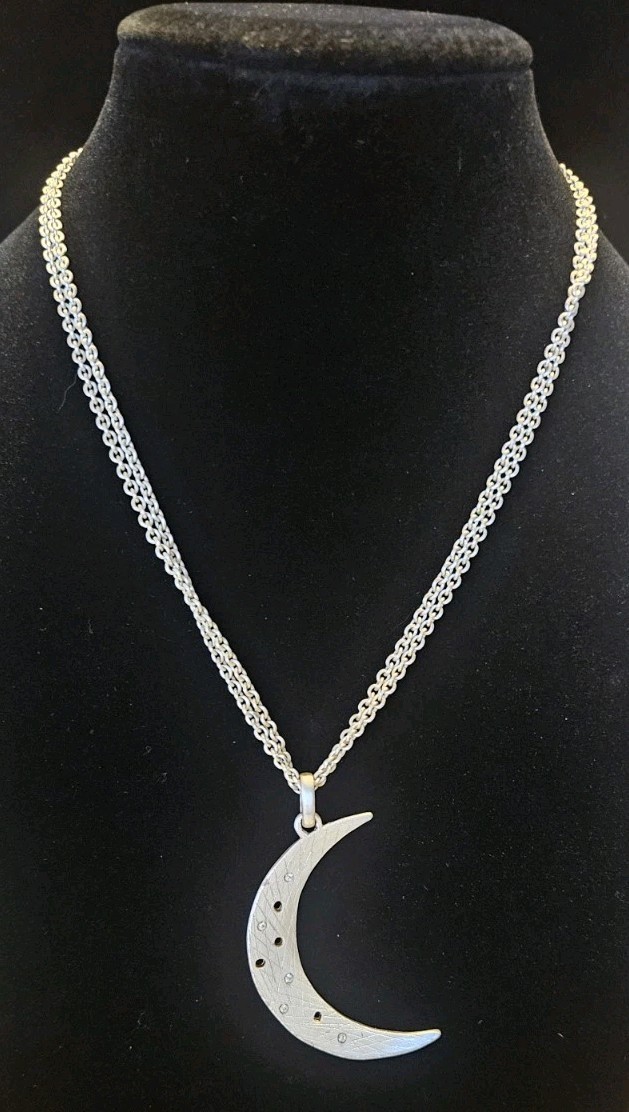 Brighton Cosmos Crescent Moon W/ Crystals Silver Tone 30″-33″Adj Inch Necklace