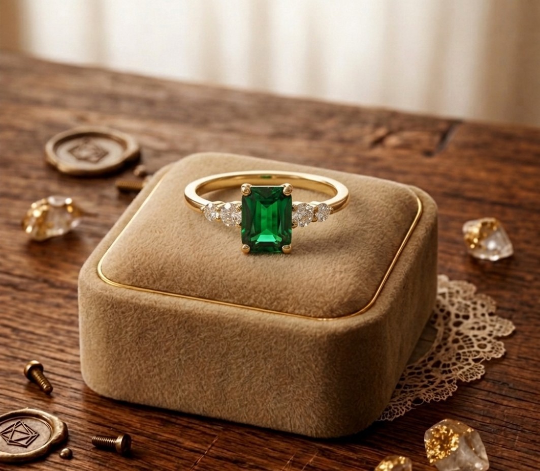 2.54 Ct Emerald Cut Natural Emerald Diamond Proposal Ring 14K Solid Yellow Gold