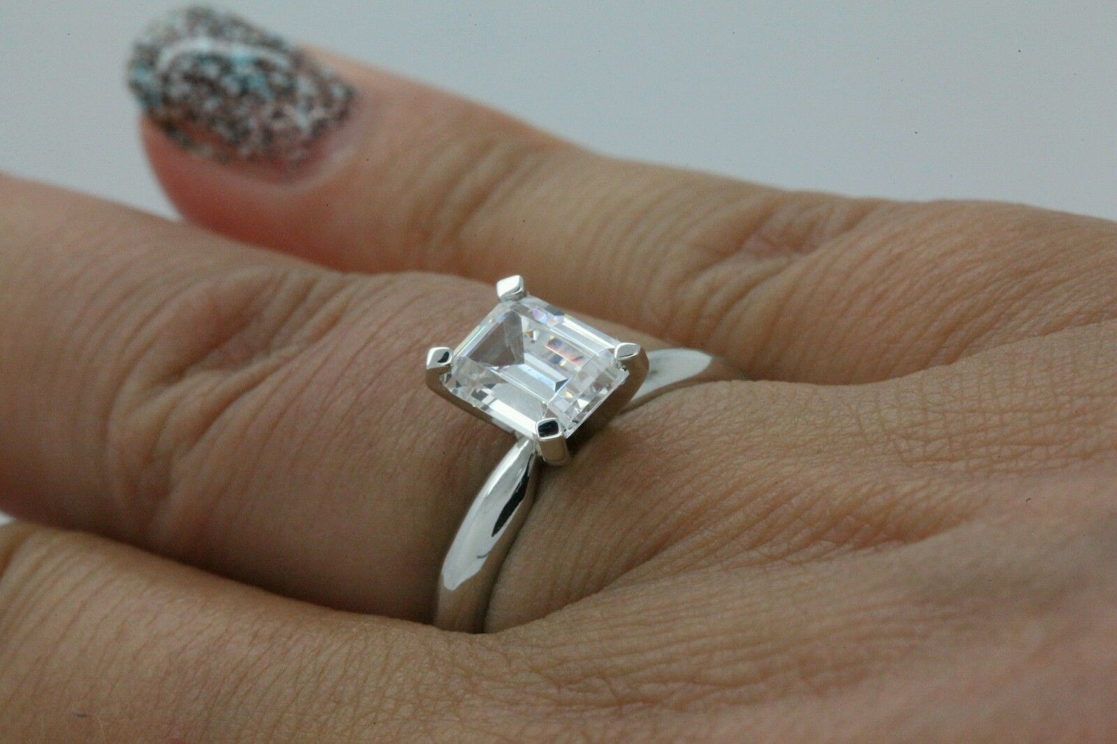 Emerald cut Lab Grown Diamond Wedding Ring 14K White Gold 2 Carat