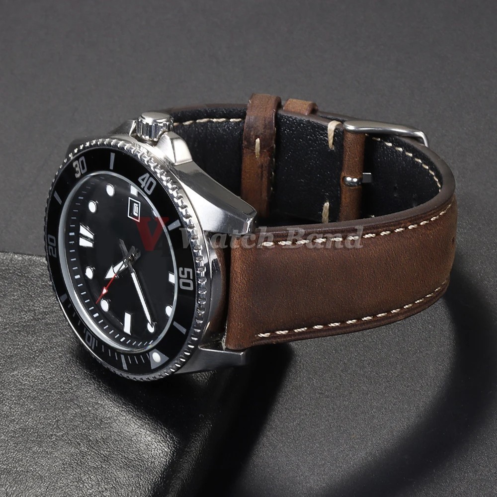 Genuine Calfskin Leather Watch Band 18mm 20mm 22mm Butterfly Buckle Strap