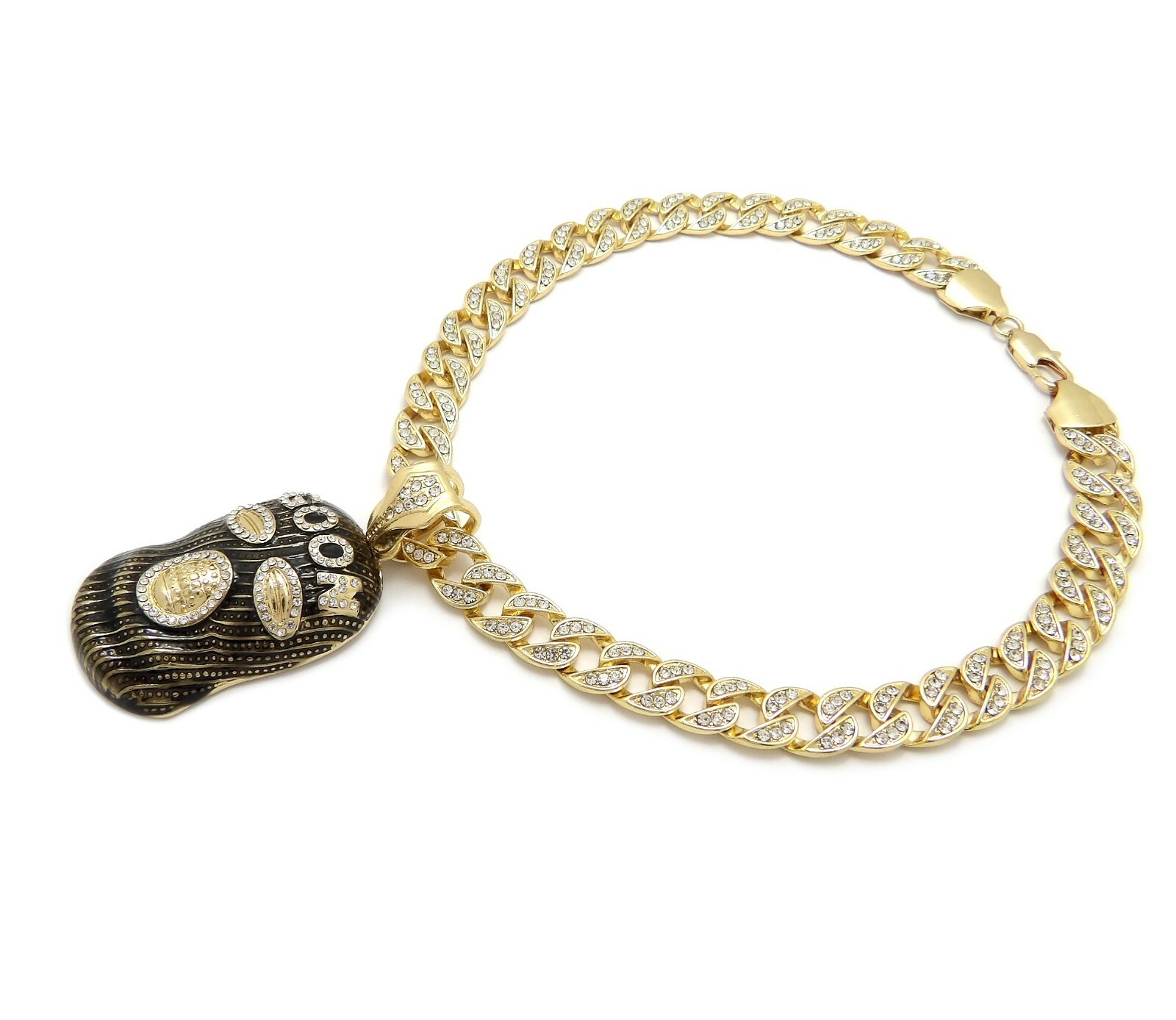 Hip Hop GOON MASK Pendant & 10mm 18″ 20″ 24″ Iced Cuban Chain Bling Necklace
