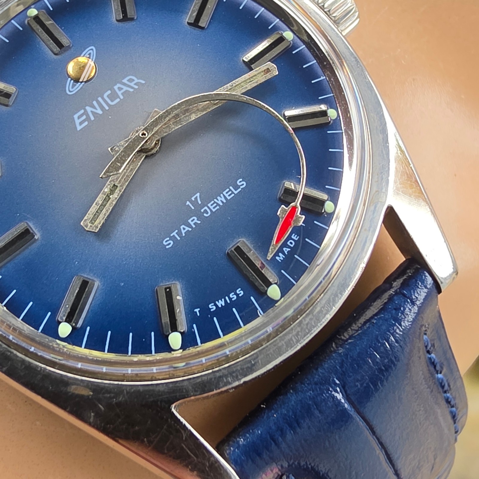 Vintage ENICAR men’s manual wind watch Rocket second hand swiss 1970s