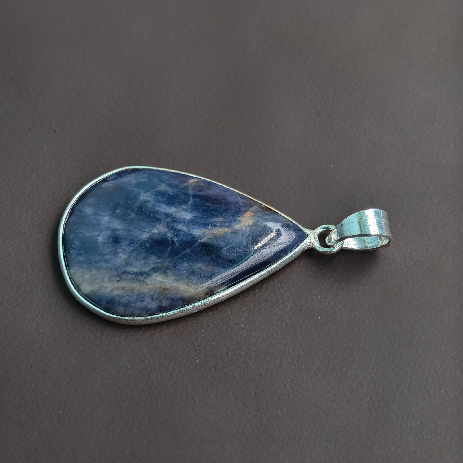 Natural Blue Sodalite Teardrop Pendant Handmade German Silver Pear Cut Jewellery