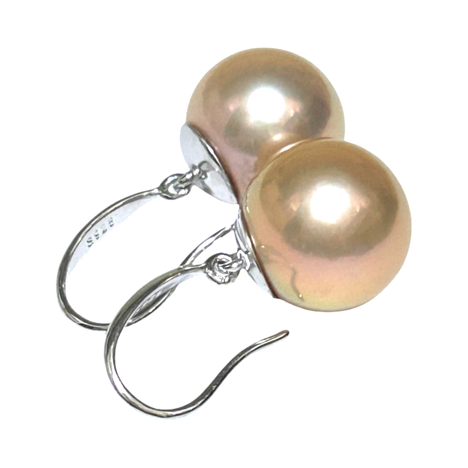 Massive 12.3mm Violet Rose Spherical Edison Farmed Pearl Drop Hook Earrings