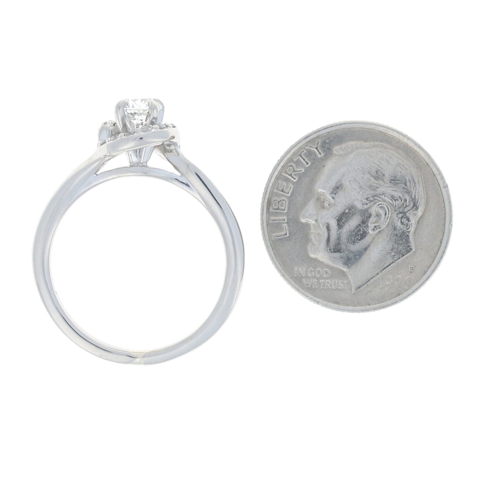 Palladium Diamond Halo Bypass Engagement Ring – 950 Round Brilliant Cut .37ctw