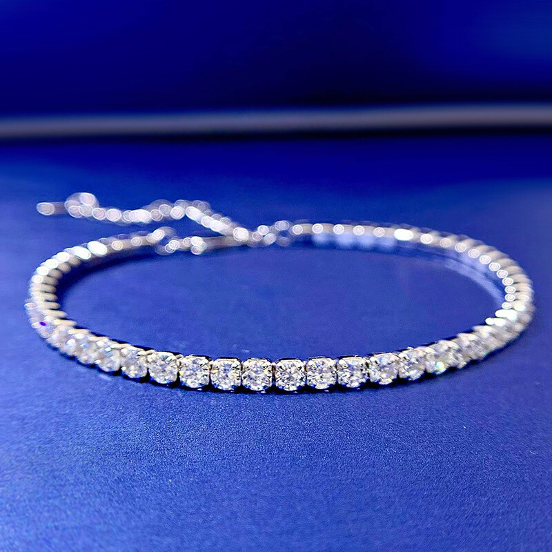 Real 925 Sterling Silver 3mm RD White CZ Tennis Bracelet Prong Set 16-18cm Long