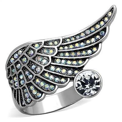 Wing Ring Top Grade AB & 7mm Crystal Accent Stainless Steel Fashion Size 5 only