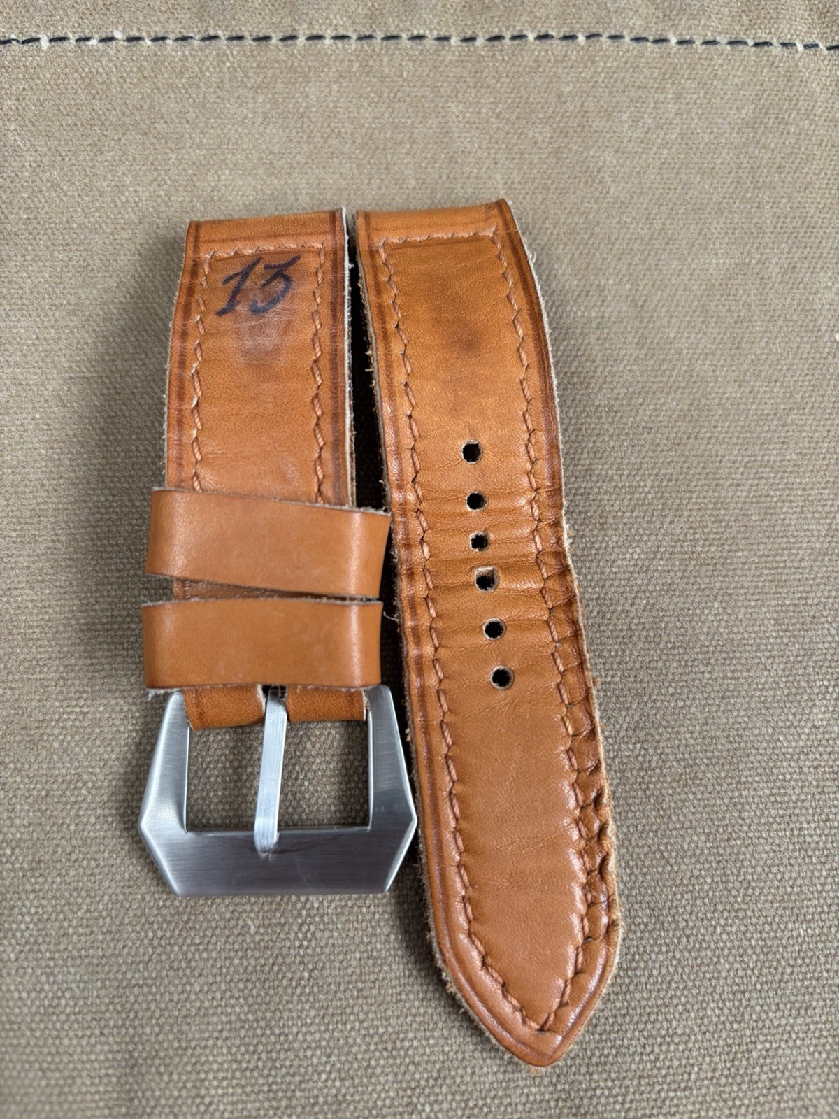Custom 24mm Panerai Leather Strap 4-5mm Thick Light Brown 127/80 Pre-V Buckle