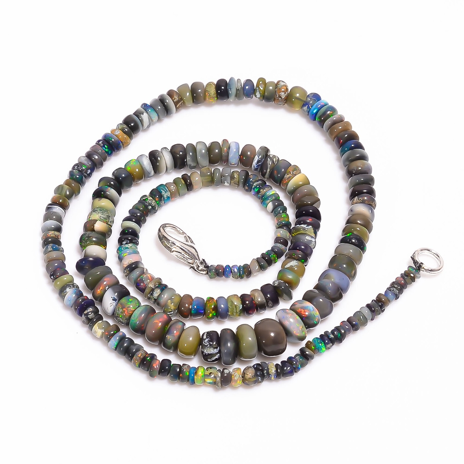 Natural Black Ethiopian Opal Rondelle Smooth Beads 3X2 6X4mm Necklace 17″ A-5307