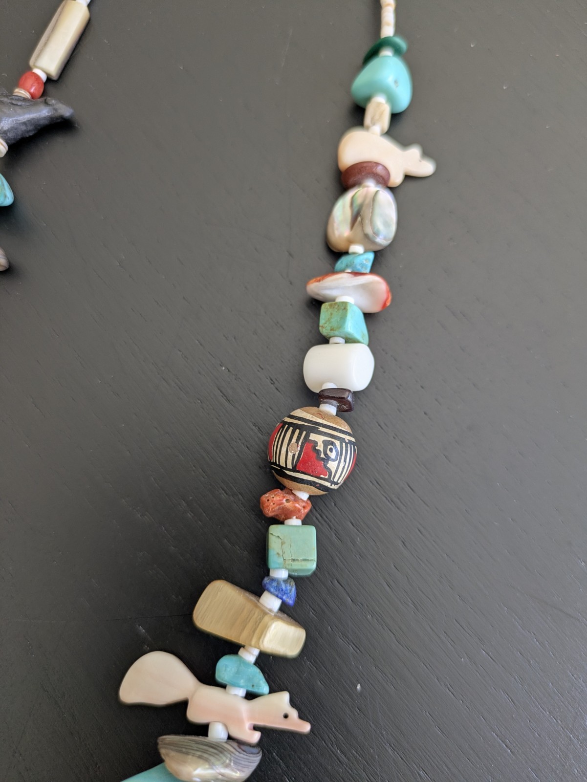 Native American 1970’s Treasure Necklace W/Large Turquoise Pendant & Fetishes