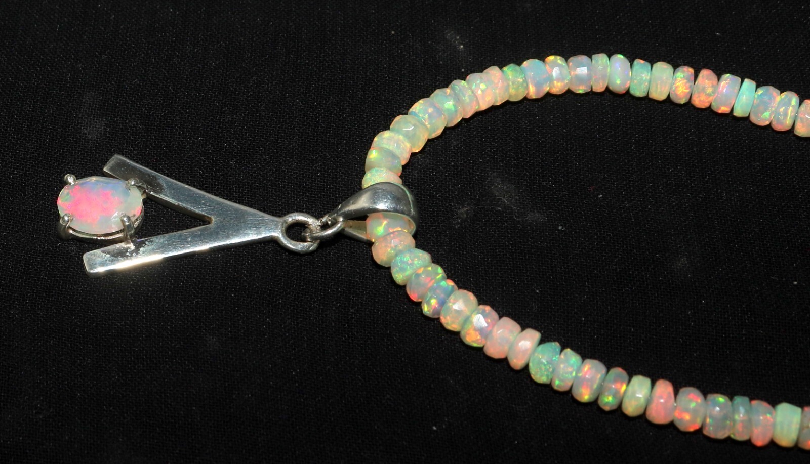 Natural Ethiopian faceted opal pendant with silver white opal necklace 3 to 6 mm