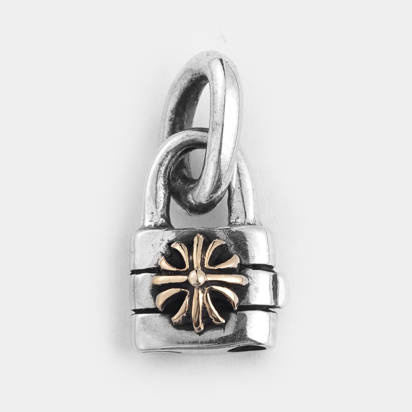 Handmade Artisan Gothic Padlock S925 Sterling Silver Floral Cross Amulet Pendant