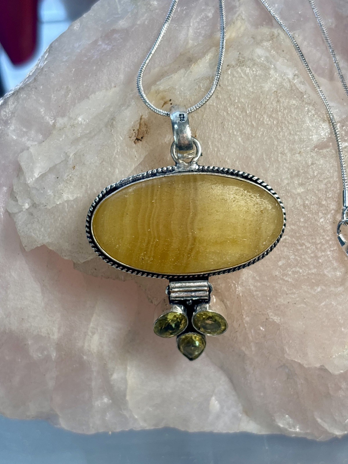 Handmade Yellow Lace Agate Citrine Gemstone Pendant 2.4″ On Sterling Silver