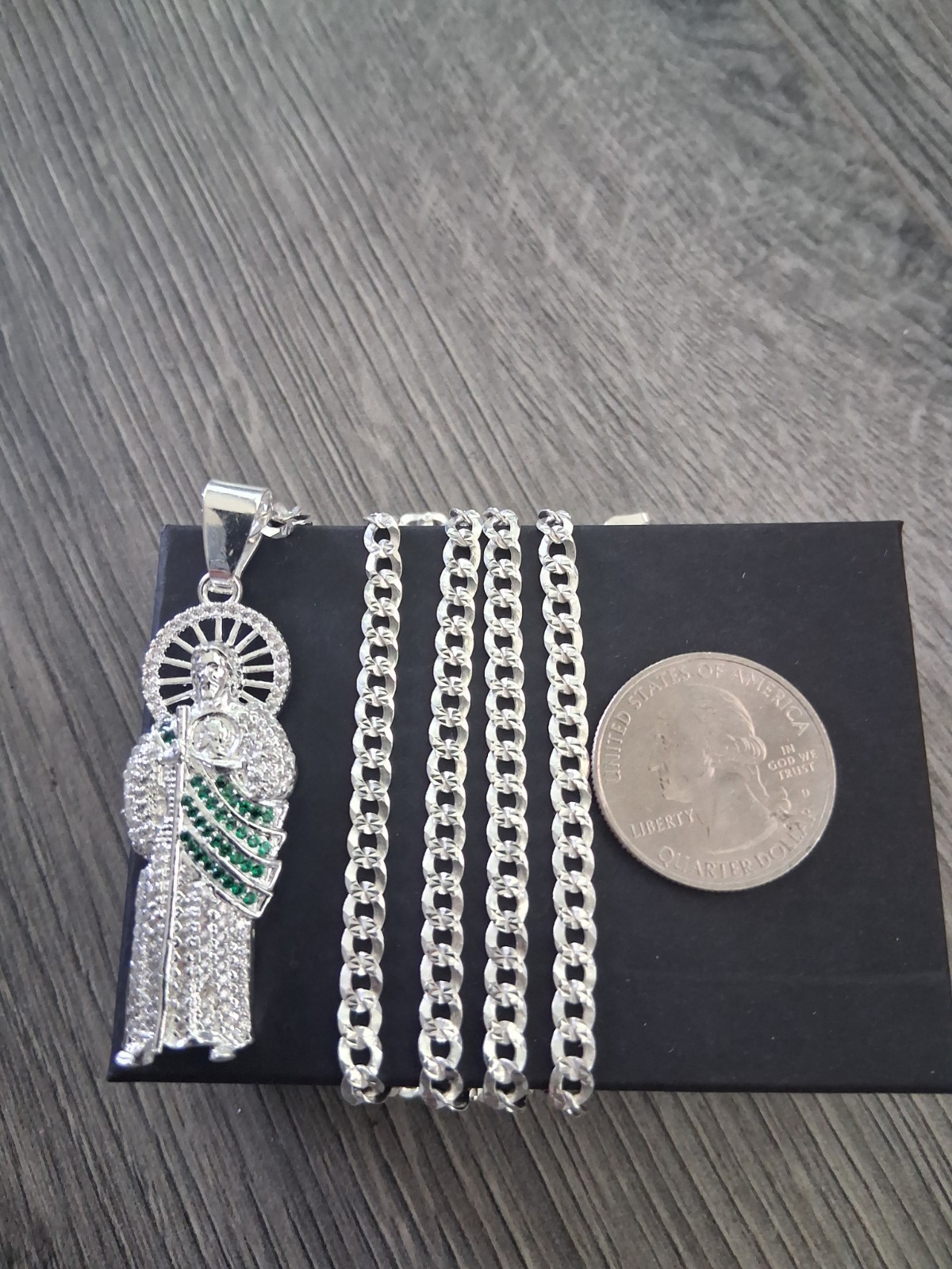 cadena y san judas c/z plata 925 / sterling silver chain & st jude 24″ 3.7mm