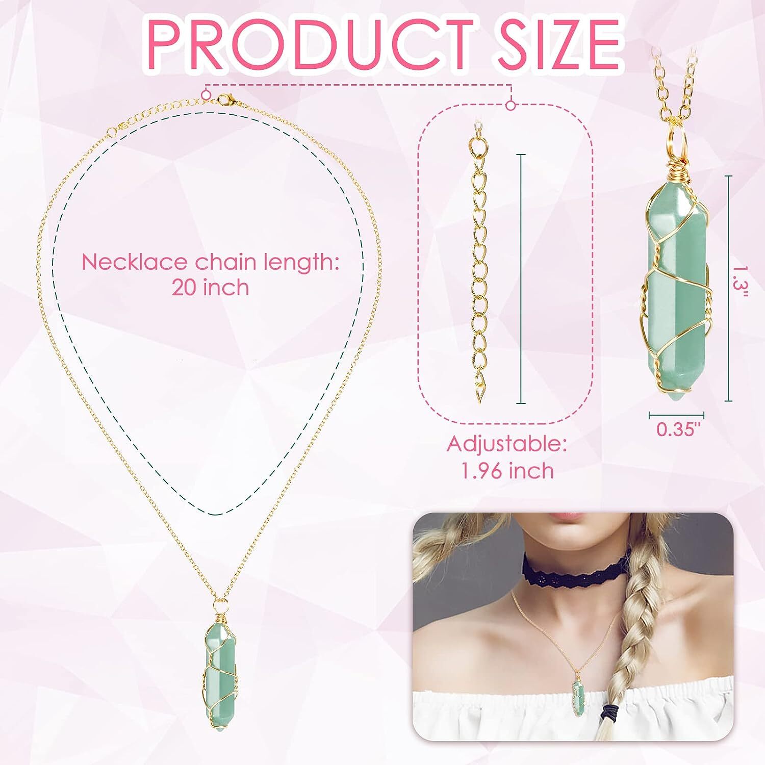 1Pc Healing Crystal Pendant Natural Chakra Quartz Stone Charm Hexagonal Necklace