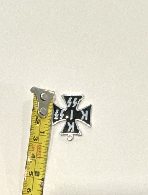 Black Enamel Cross Charm Pendant, Silver-Tone Metal “K” and “SS” Markings