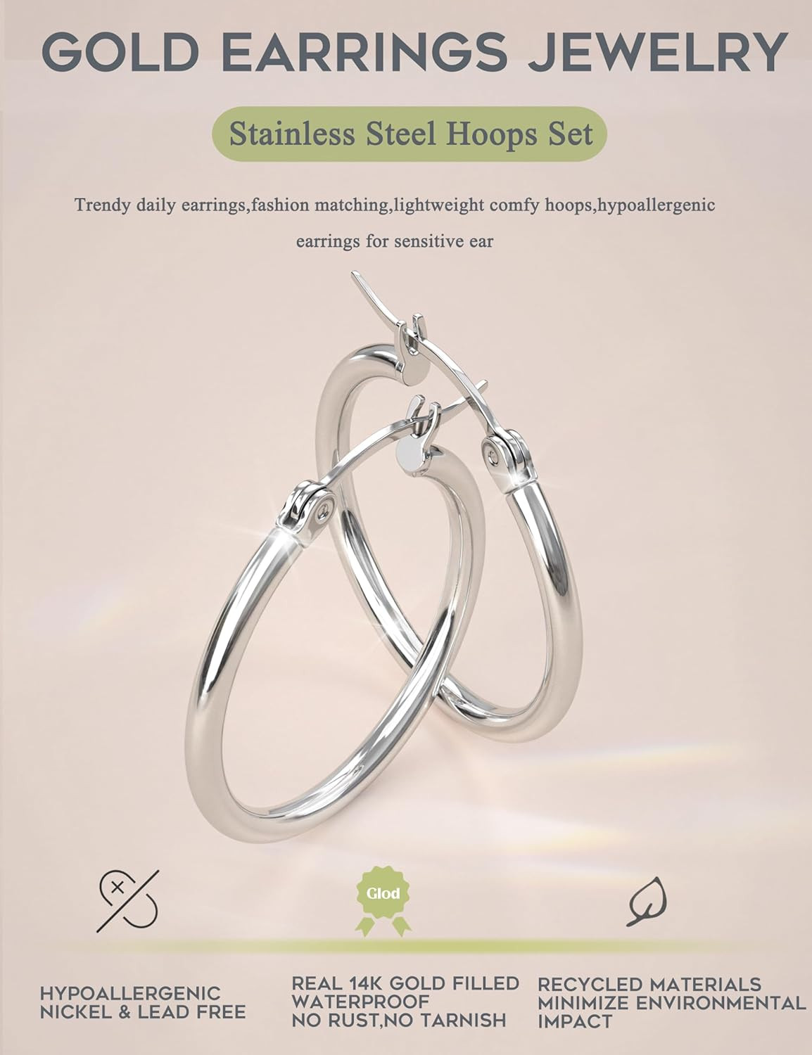 4 Pairs Stainless Steel Hoop Earrings Set Cute Huggie Earrings for Women,10Mm-20