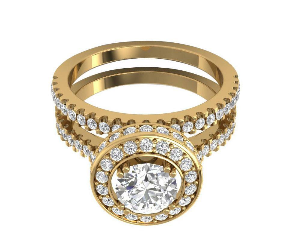 Bridal Ring Set Anniversary I1 G 1.90Ct Round Cut Diamond 14K Solid Gold 11.00mm