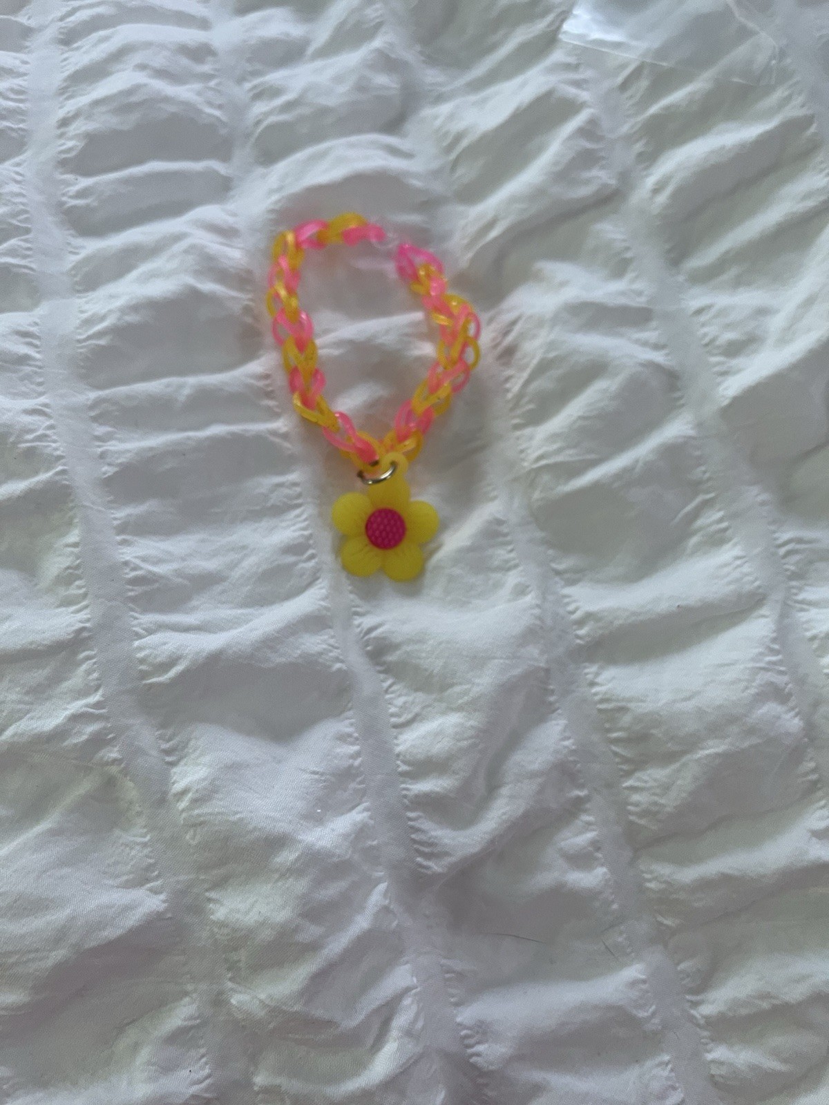 Unisex Kids Pink & Yellow Rubber Braided Charm Bracelet, Flower Dangle