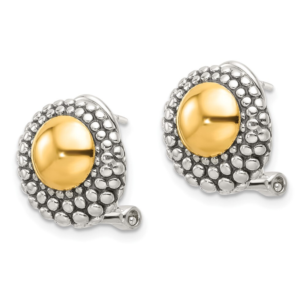 13.7mm Sterling Silver Antiqued & Gold-tone Circle Omega Back Post Earrings