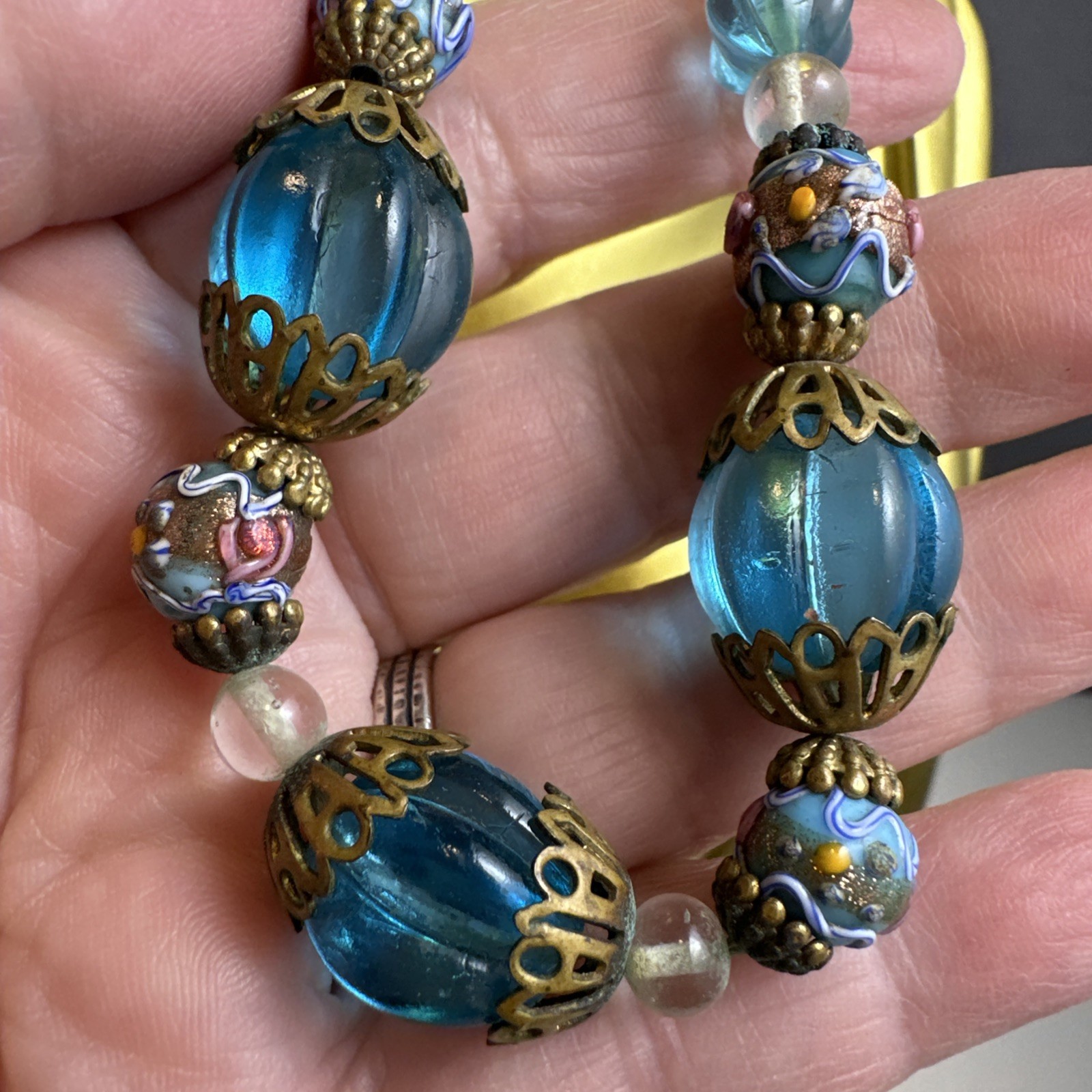 15 Inch Antique Blue Glass Wedding Cake Murano 15 Inch Necklace