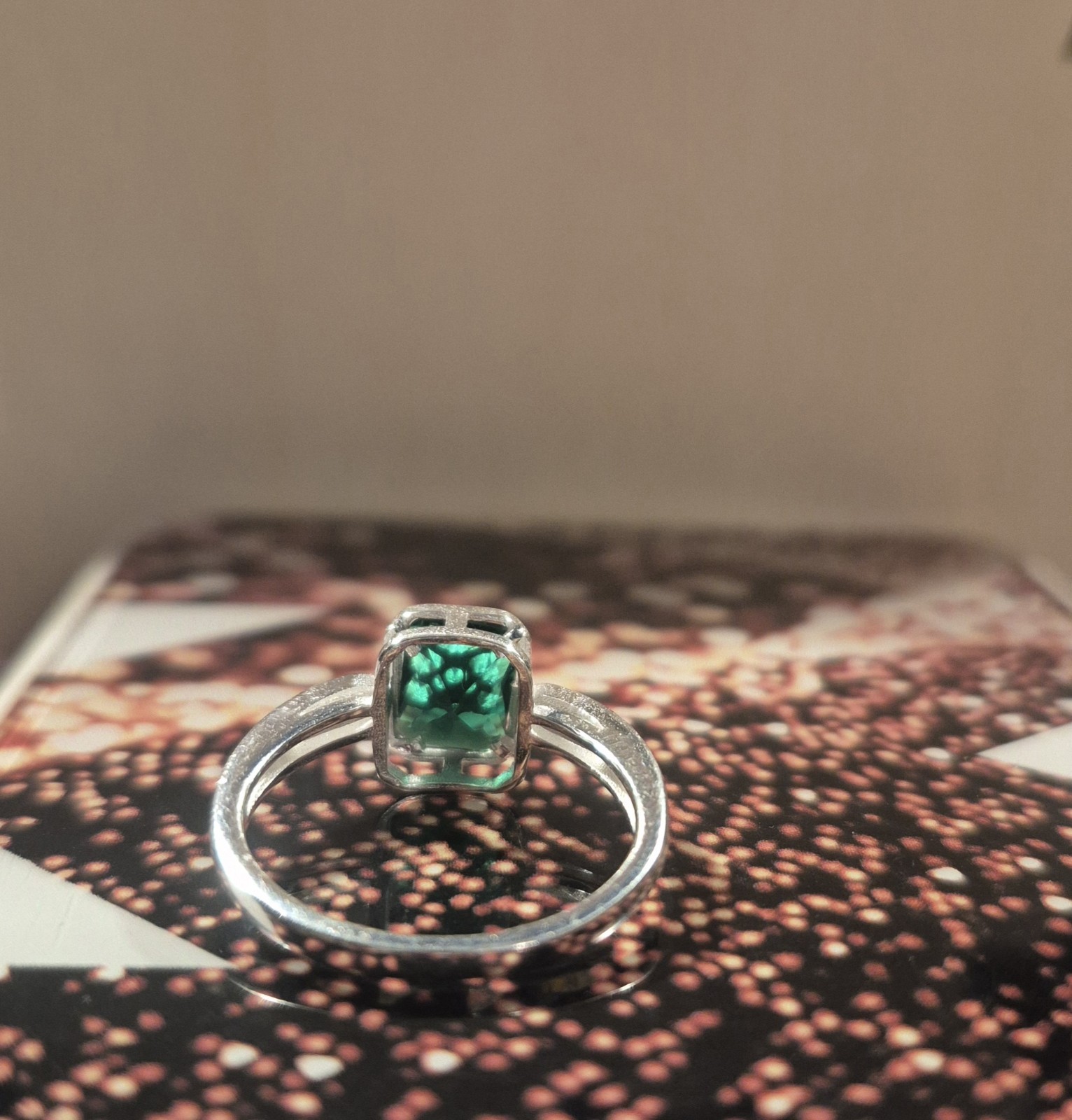 925 Sterling Silver Aqua Stone Princess Cut Ring Size 8