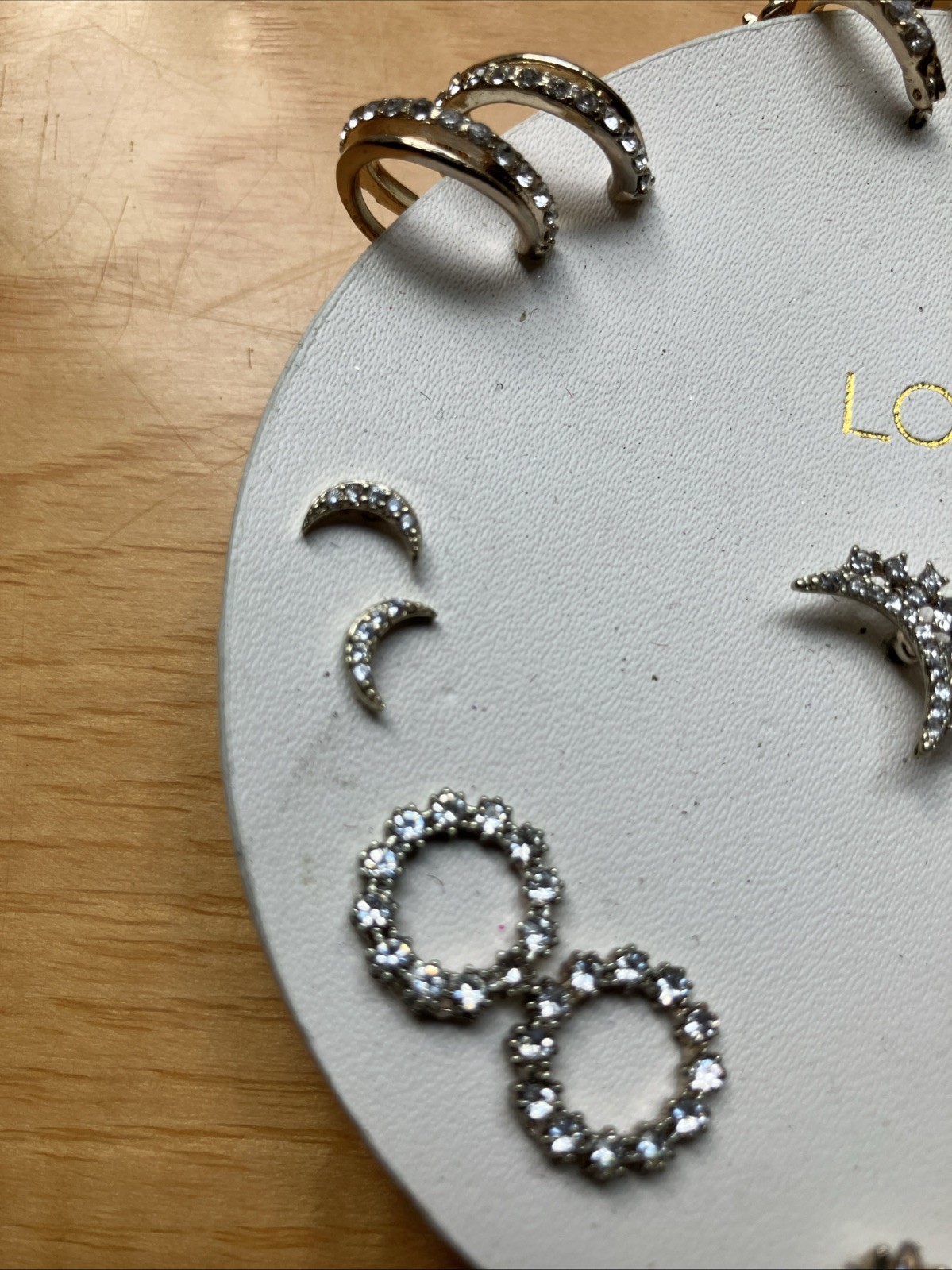 NWT LOFT Ann Taylor Pave Moon Small Assorted Stud Earrings Set Stars Gold Silver