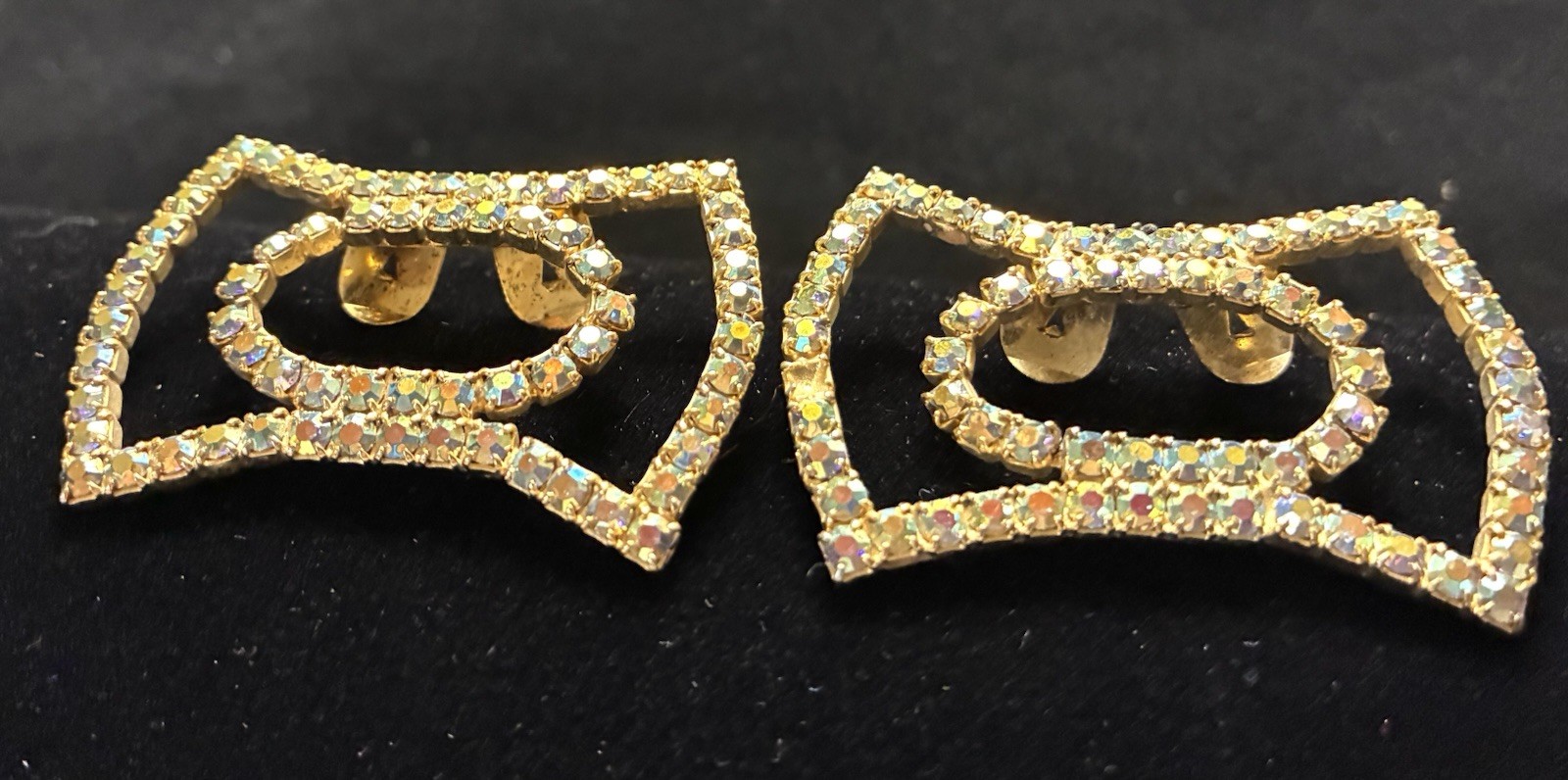 VTG Aurora Borealis Rhinestones Shoe Clips Silver Tone