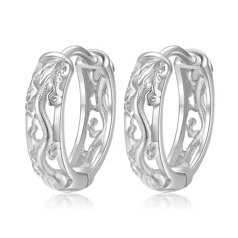 Punk Dragon Hollow Small Hoop Earring Silver Black Filigree Huggie Women Men B45