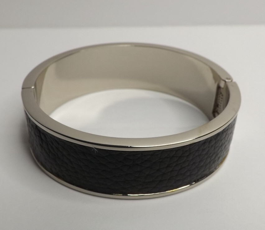 Parker Daniels Hinged Logo Block Black & Rhodium Bracelet – Leather Insert #PDJ9