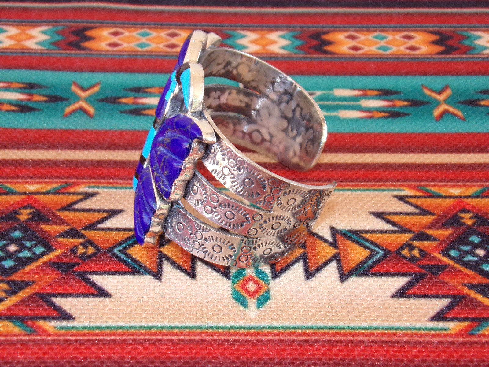 FEDERICO JIMENEZ Sterling & Natural Lapis -Turquoise Butterfly Bracelet 6 3/8 In