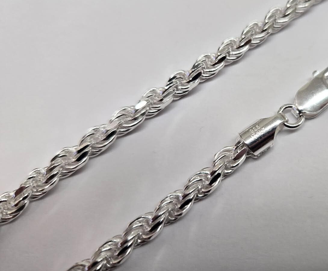 925 Sterling Silver Thick Rope Chain Necklace Diamond Cut 4.5mm 7″ to 30″