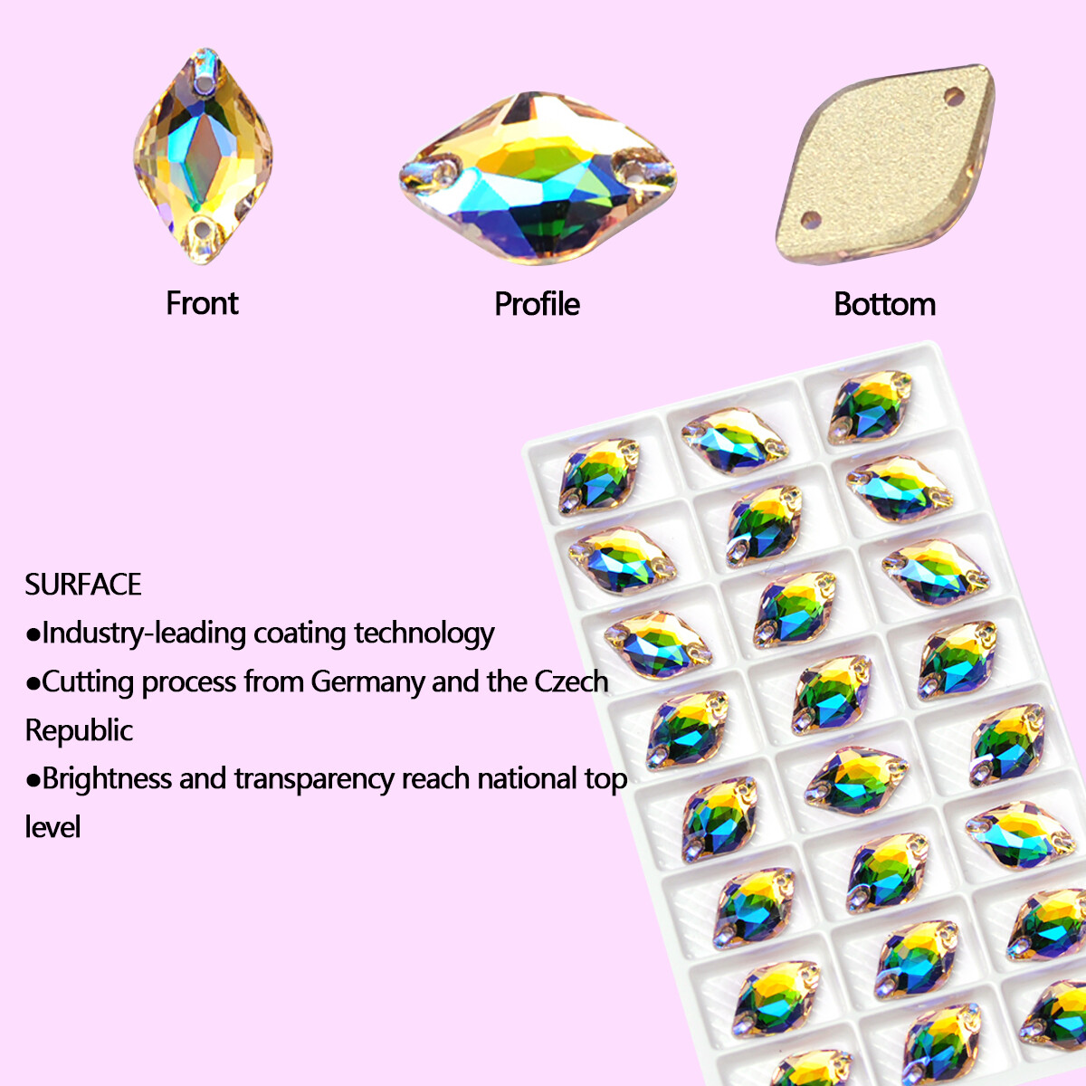 Glass K9 Strass Lemon Sewn Rhinestone Edges with Chamfers Sew On Rhinestones DIY