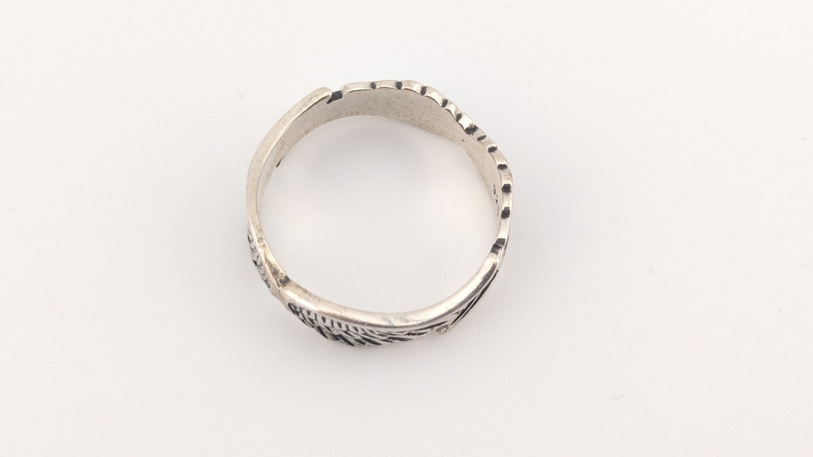Vintage Sterling Silver Ring Angel Wings Biker Feather Band Size 7.5-7.75