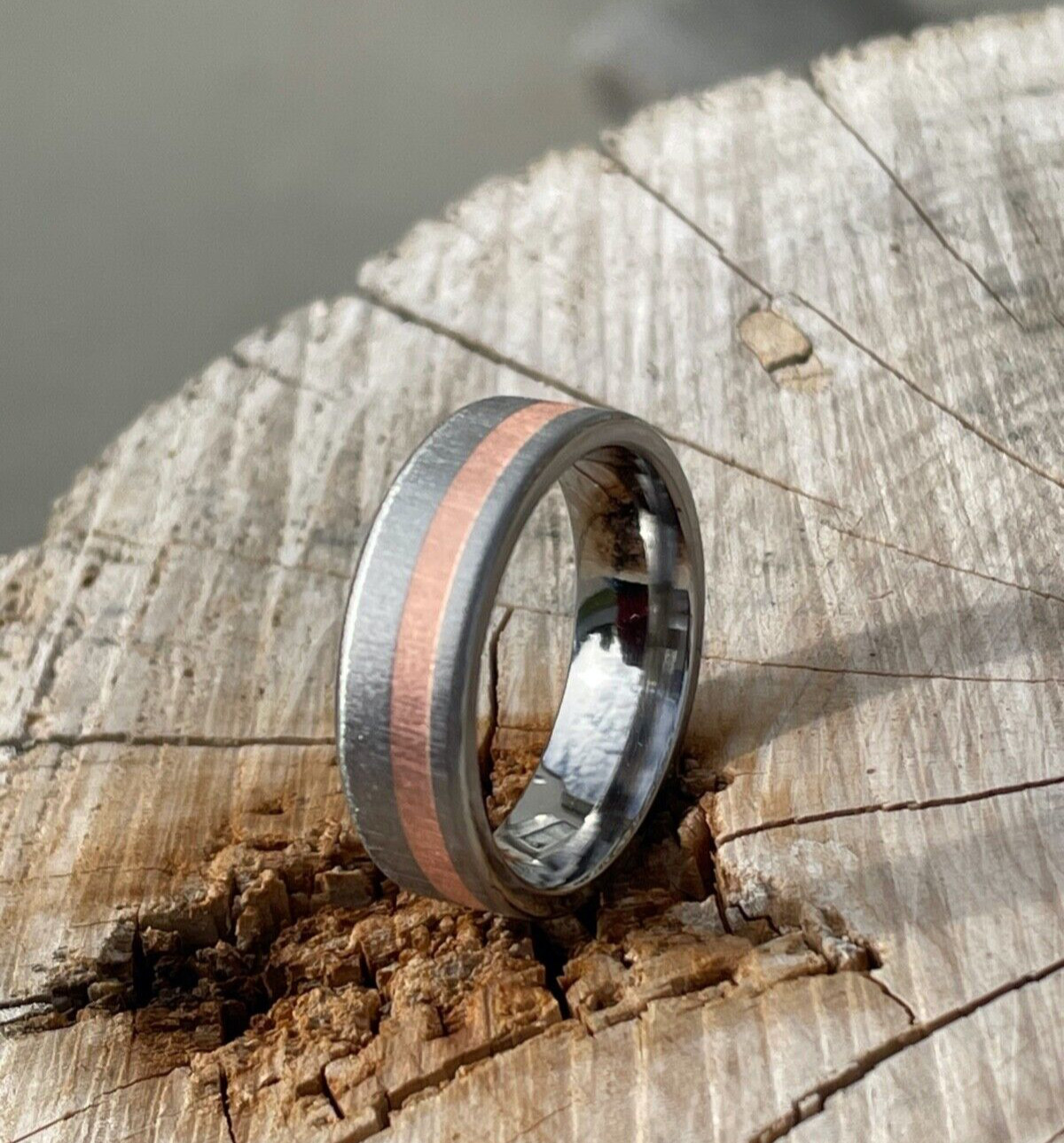 6mm Wide, Copper and Titanium Unique Ring Style, Frosted Finish