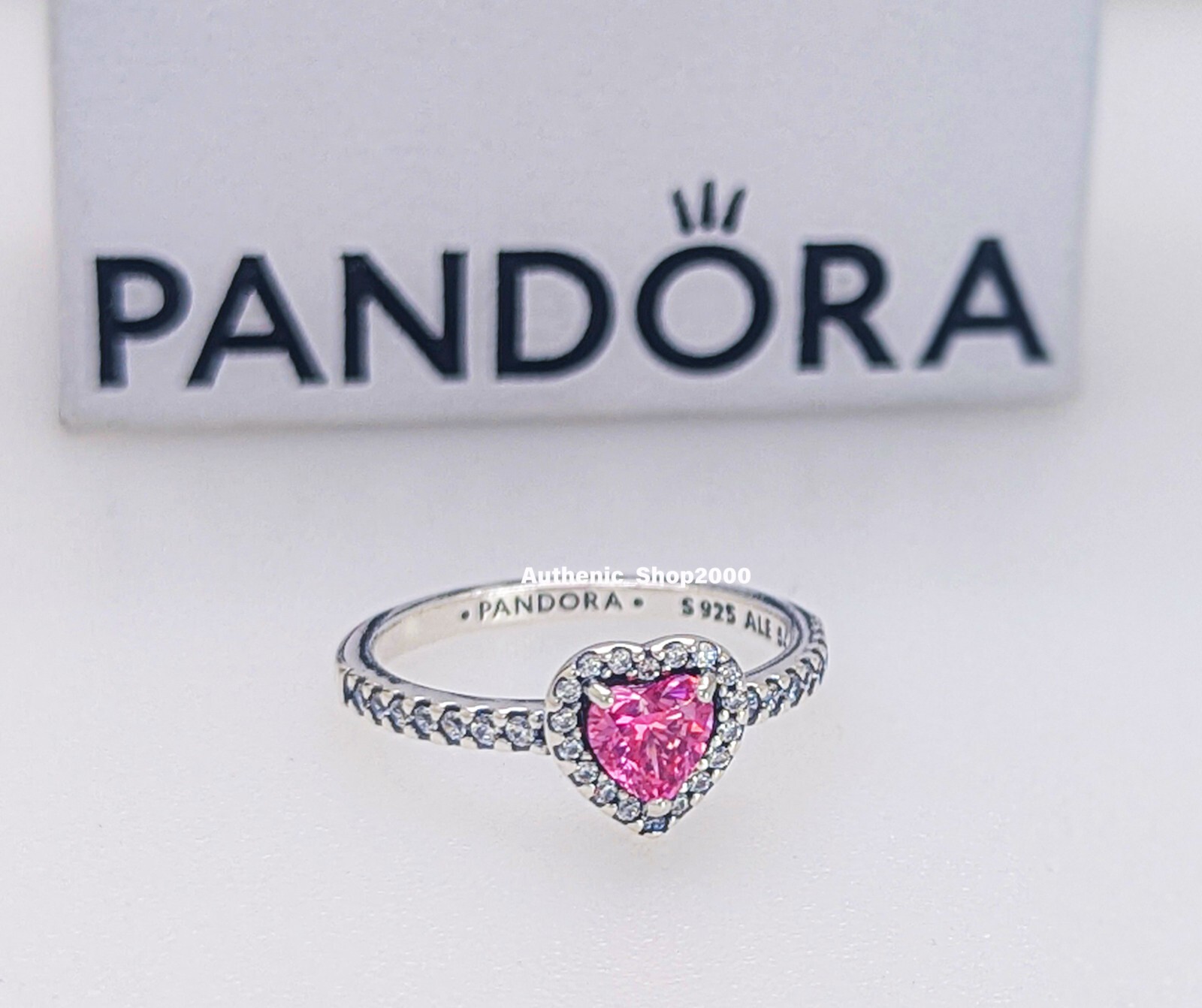 New 100% Authentic PANDORA 925 Ale Pave Elevated Pink Heart Ring 198421C03