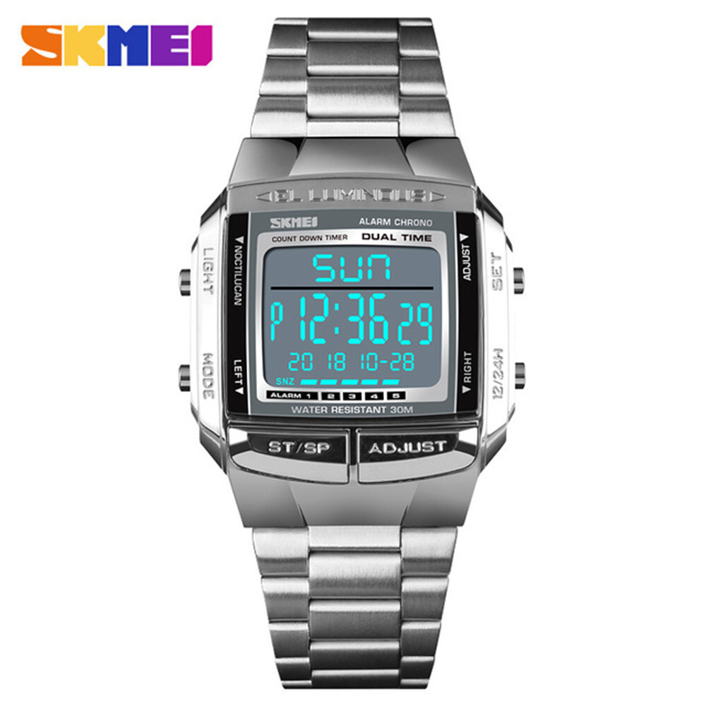 SKMEI Men Sport Watches Electronic Digital Watch LED Alarm Male Steel Wristwatch