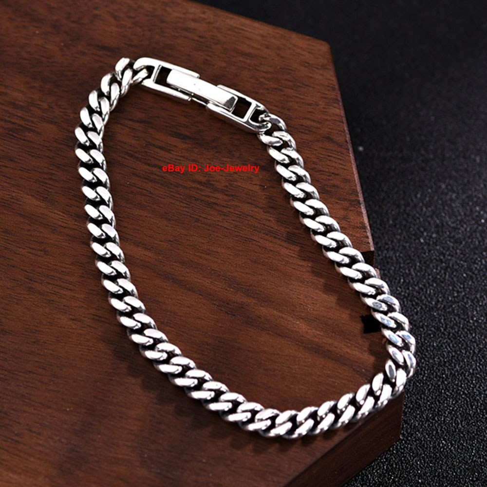Solid 925 Sterling Silver 6mm Curb Link Chain Men’s Bracelet 6.69-7.87inch L