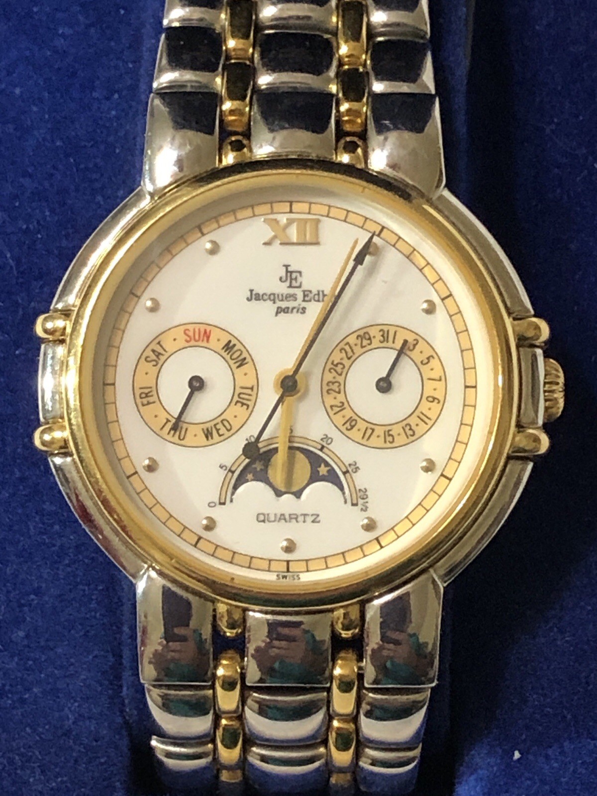 Jacques Edho Paris Watch Moon Phase Day Date with Box – 7 to 8 inch Length