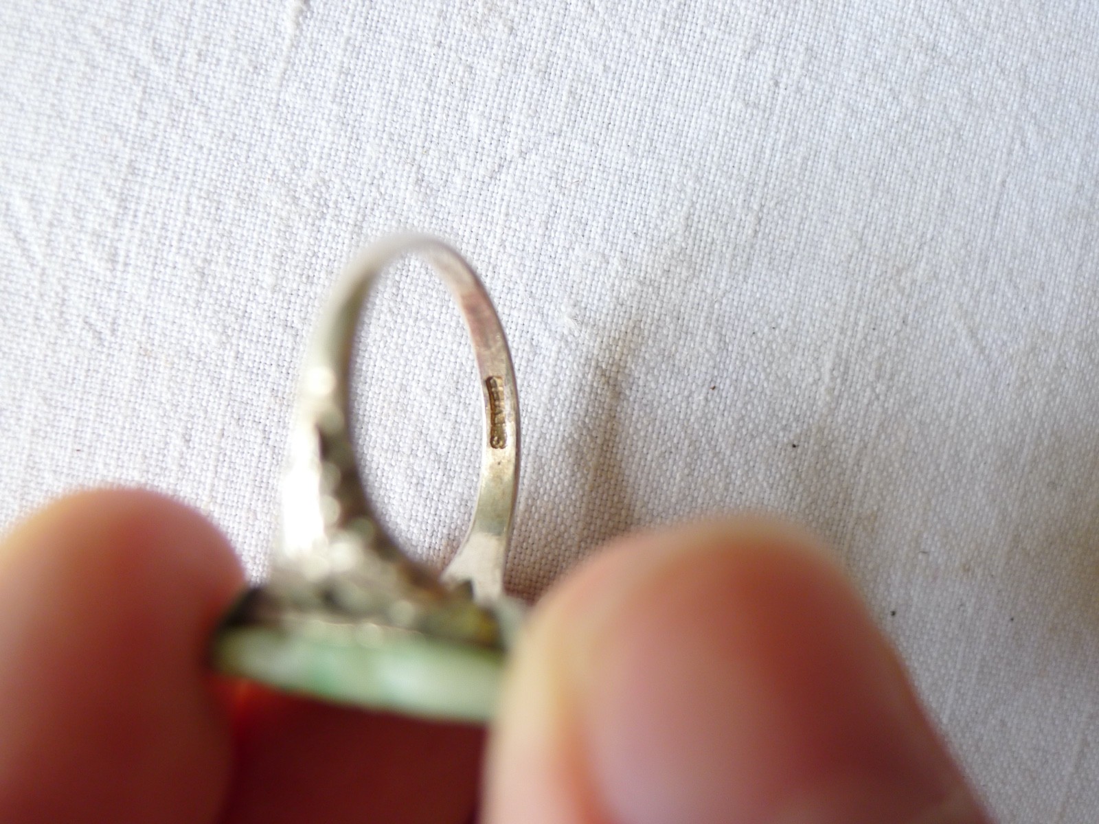 OLD CHINESE SILVER AND JADE RING CHINA EXPORT VINTAGE CHINA