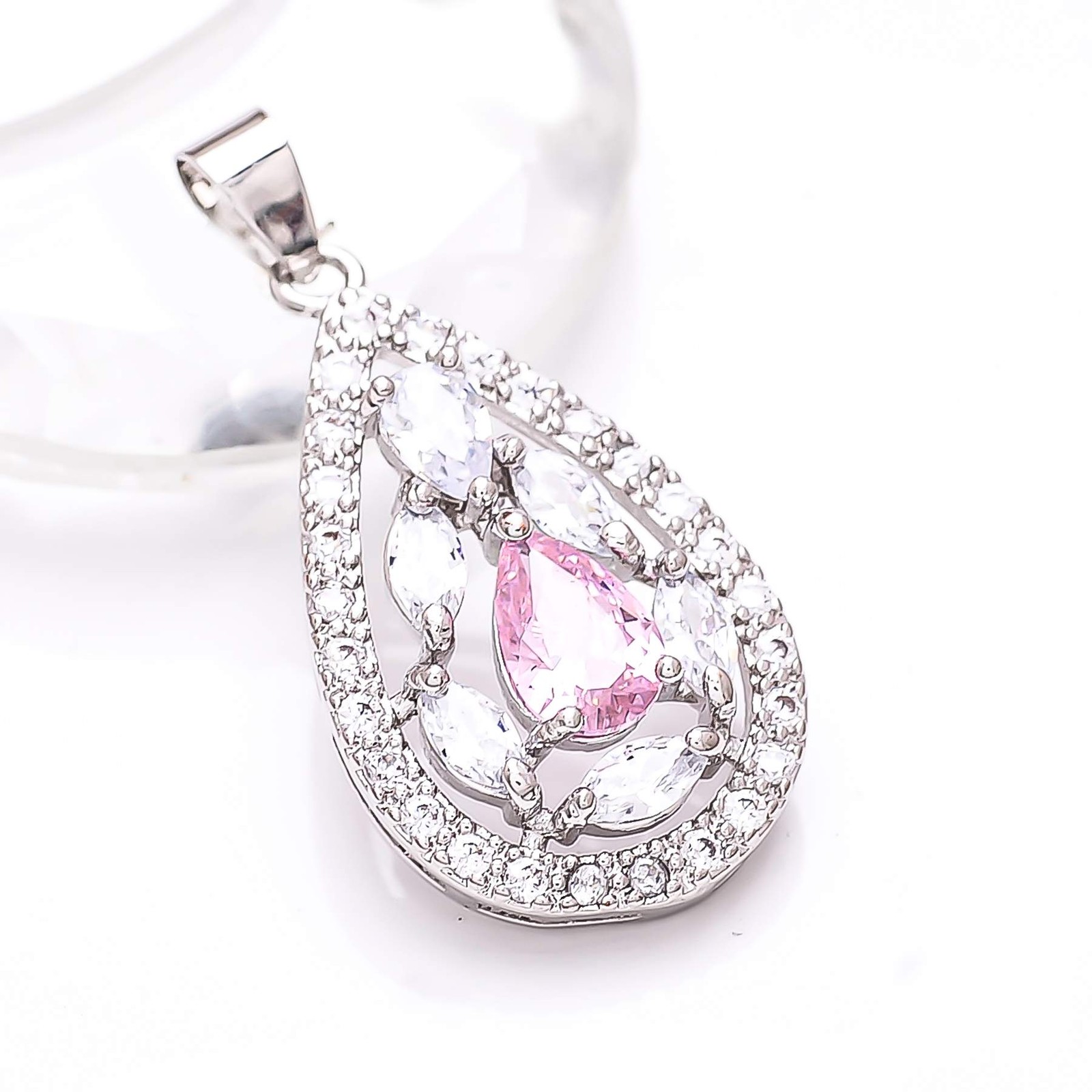 Pink Sapphire – Simulated & CZ Gemstone 925 Sterling Silver Pendant 1.30″ P79018