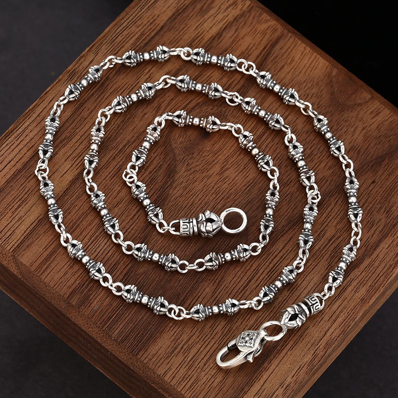 Tibetan Vajra Amulet Chain 925 sterling Silver Men Spiritual Protection Necklace