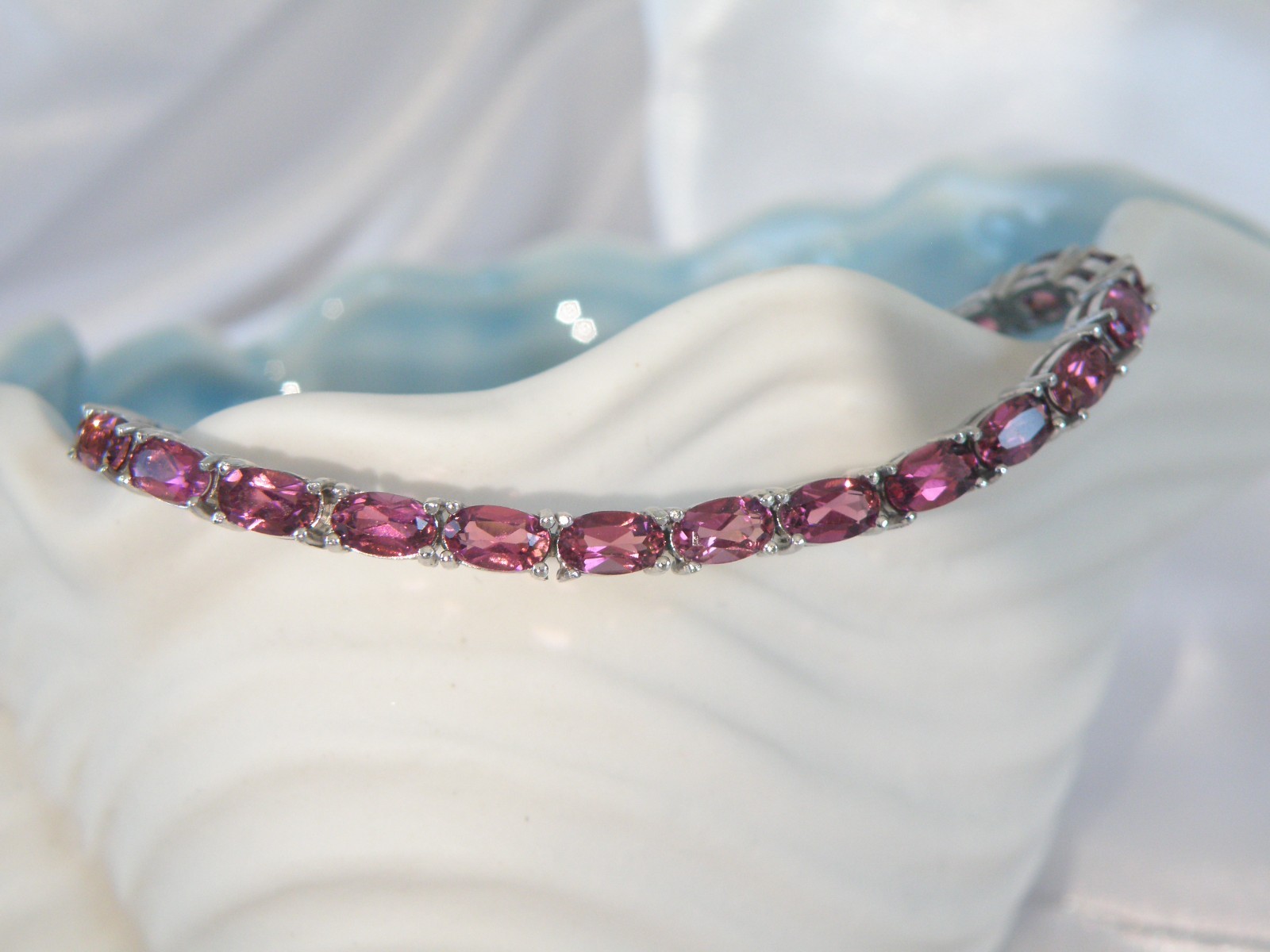 Sterling Silver 925 Rhodolite Pink Garnet Tennis Bracelet 8″