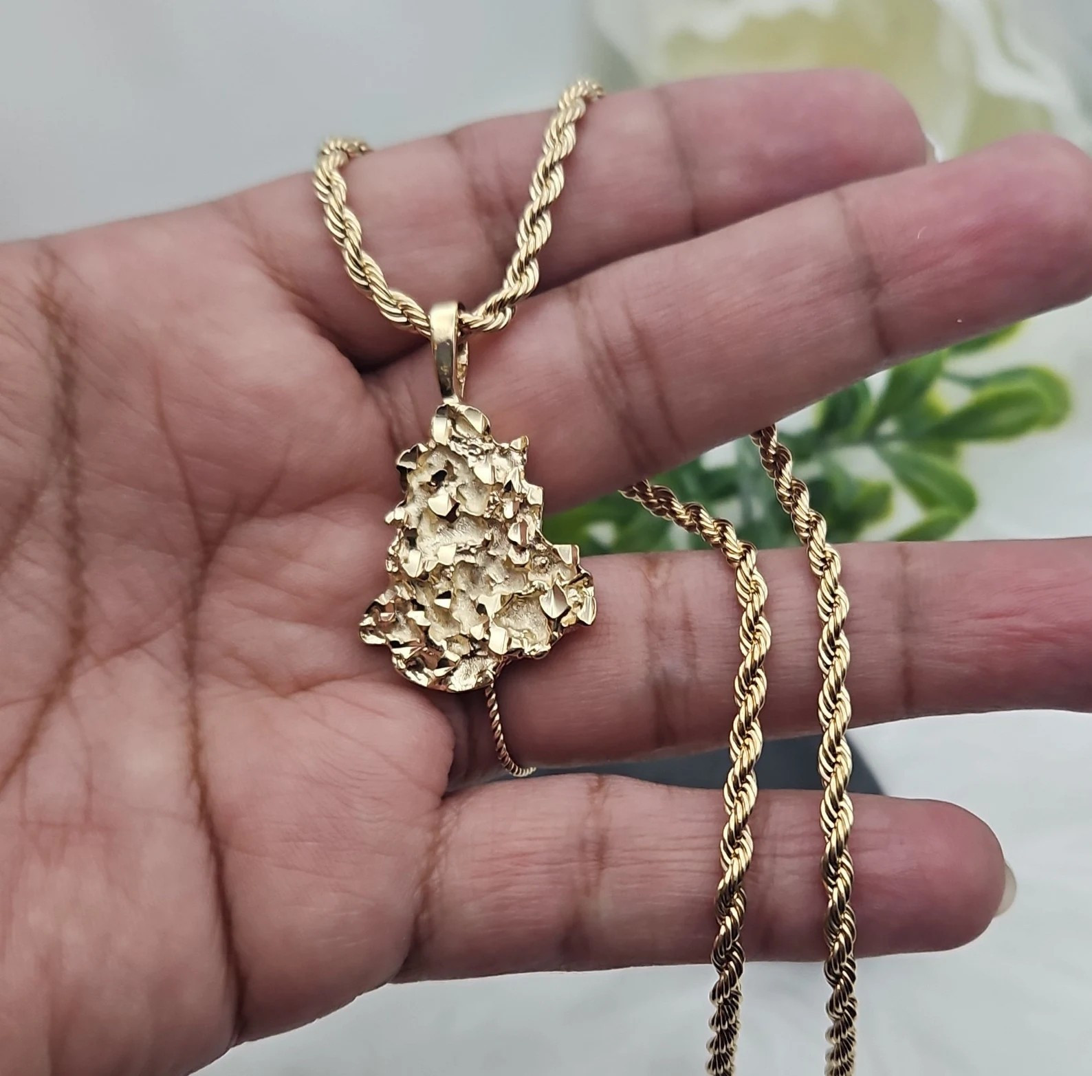 Gold Nugget Necklace, Gold Nugget Chain, 14k Heavy Plated Gold, 3mm French Rope