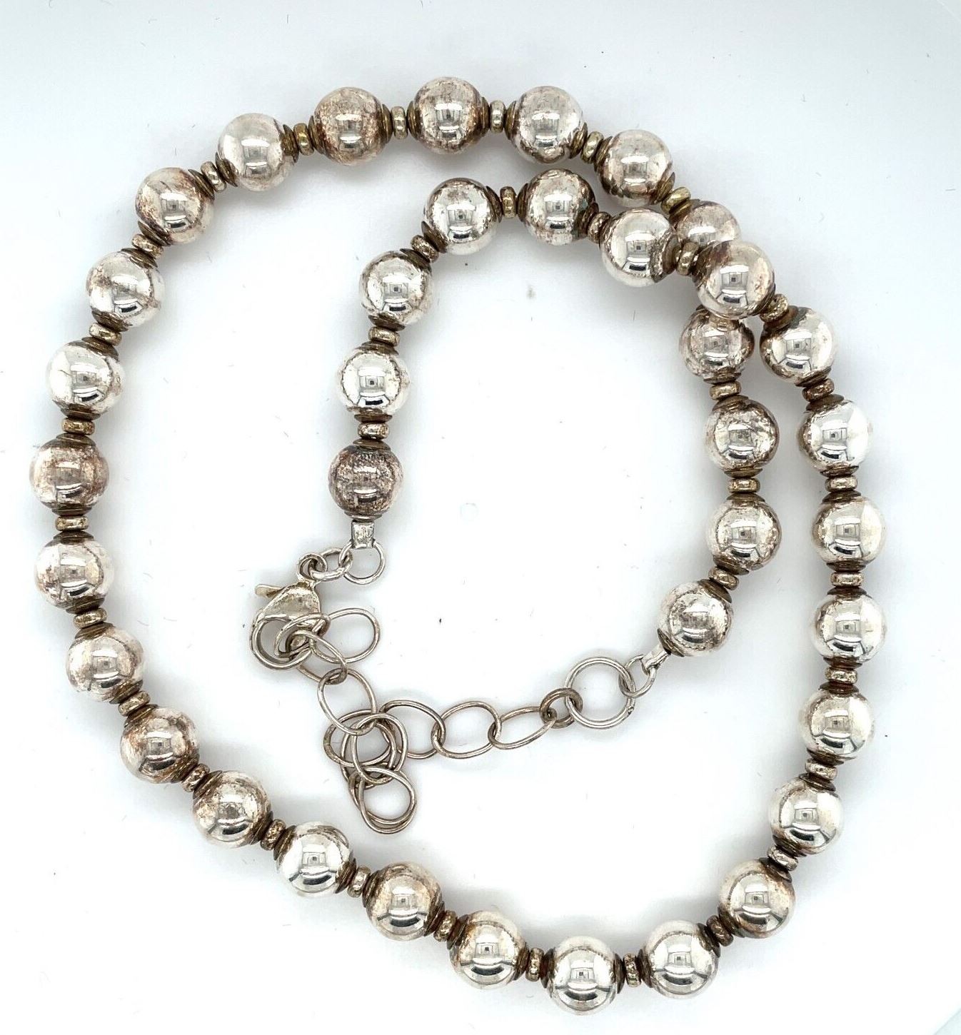 925 Sterling Silver 8mm Ball Bead Necklace – 16+2 Inch, 25.0 Grams